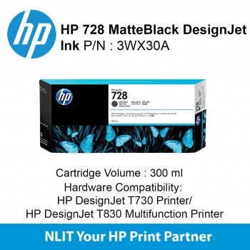 HP 728B 300-ml Matte Black DesignJet Ink Cartridge 3WX30A