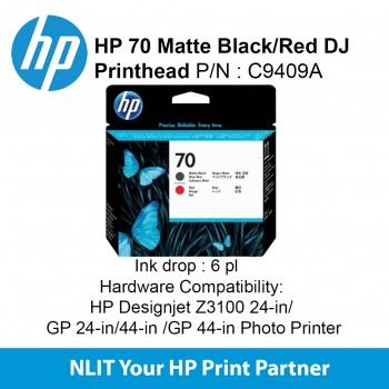 HP 70 Matte Black and Red Printhead C9409A