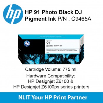 HP 91 775-ml Photo Black DesignJet Pigment Ink Cartridge C9465A