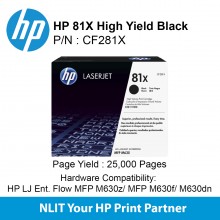 HP Original Toner : HP 81X  Black : Retail Packing : 25,000pgs CF281X