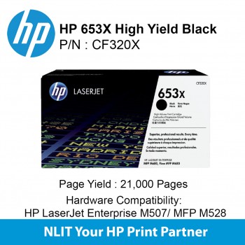 HP Original Toner : HP 653X Black : Std : 21,000pgs : CF320X
