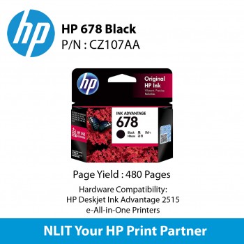HP 678 Black Ink Cartridge : 150 pgs : CZ107AA