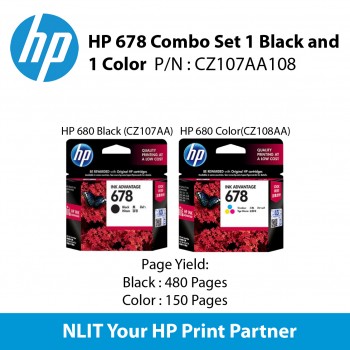 HP 678 Combo, 1 unit HP 678 Tri-color Ink Cartridge (CZ108AA)  & 1 unit HP 678 Black Ink Cartridge (CZ107AA) ( Total 2 unit)