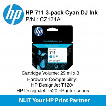 HP 711 3-pack 29-ml Cyan Designjet Ink Cartridge CZ134A