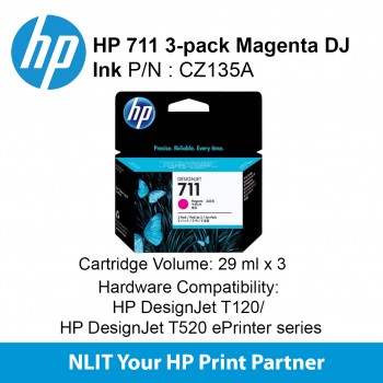 HP 711 3-pack 29-ml Magenta Designjet Ink Cartridge CZ135A