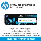 HP Original Toner : HP 980 Yellow : Std : 6,600pgs : D8J09A : 6 Months Warranty