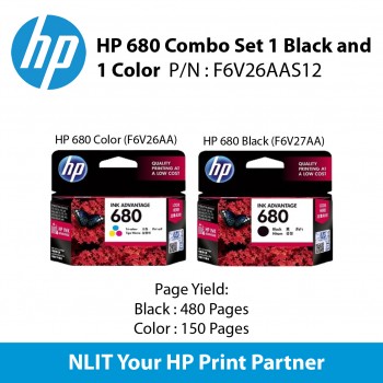 *HP 680 Combo / Twin Packing Set 1 Black and 1 color (Total 2 Pcs)