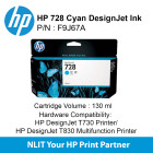 HP 728 130-ml Cyan Ink Crtg 130ml For Printer T730/T830 F9J67A