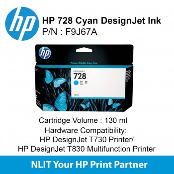 HP 728 130-ml Cyan DesignJet Ink Cartridge F9J67A
