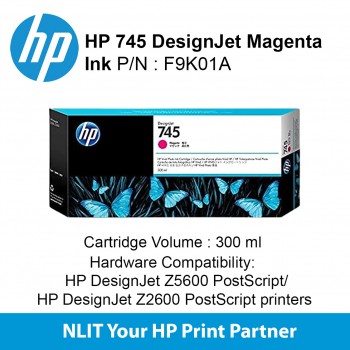HP 745 300-ml DesignJet Magenta Ink Cartridge F9K01A