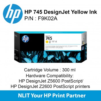 HP 745 300-ml DesignJet Yellow Ink Cartridge F9K02A