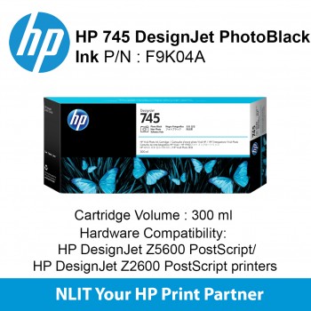 HP 745 300-ml DesignJet Photo Black Ink Cartridge F9K04A