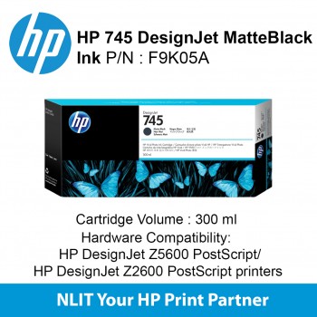 HP 745 300-ml DesignJet Matte Black Ink Cartridge F9K05A