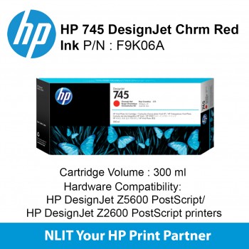 HP 745 300-ml DesignJet Chromatic Red Ink Cartridge F9K06A