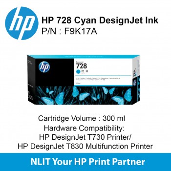 HP 728 300-ml Cyan DesignJet Ink Cartridge F9K17A