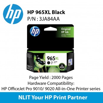 HP 965XL Black Original Ink Cartridge : 2,000 pgs : 3JA84AA