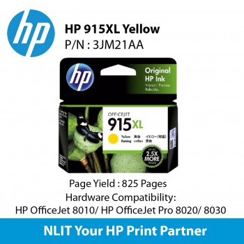 HP 915XL Yellow Original Ink Cartridge : 825 pgs : 3YM21AA