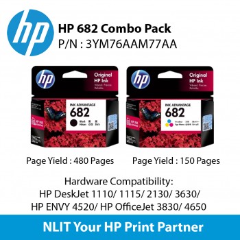 HP 682 Combo Pack  Tri-color  n Black Combo (3YM76AA+ 3YM77AA)