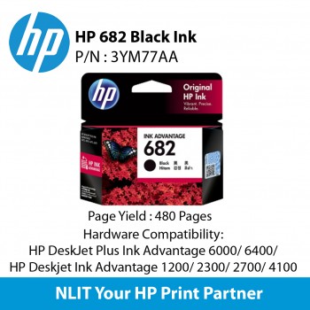 HP 682 Black Ink Cartridge - 480 pgs (3YM77AA)