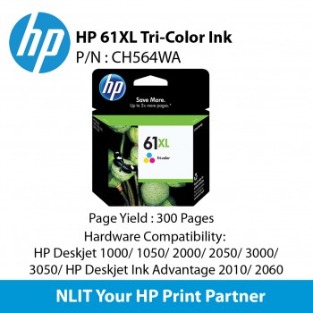 HP 61XL Tri-color Ink Cartridge : 300 pgs : CH564WA