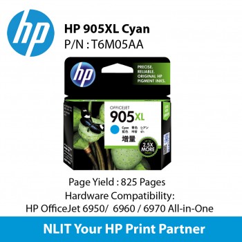 HP 905XL Cyan Original Ink Cartridge : 415 pgs : T6M05AA
