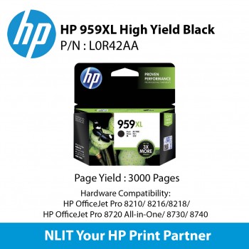 HP 959XL High Yield Black Original Ink Cartridge L0R42AA