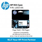 HP Original Cartridges : HP 955 Cyan : Standard : 700pgs :  L0S51AA : 6 month Direct HP Warranty