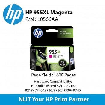 HP 955XL Magenta Original Ink Cartridge : 1,600pgs : L0R66AA