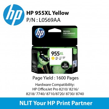 HP 955XL Yellow Original Ink Cartridge : 1,600pgs : L0R69AA