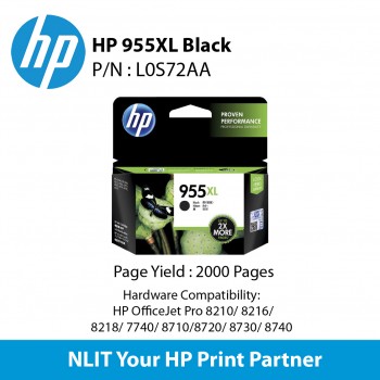 HP 955XL Black Original Ink Cartridge : 1,600pgs : L0R72AA