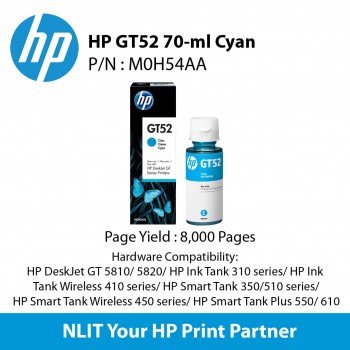 HP GT52 Cyan Original Ink Bottle : 8,000 pgs : MOH54AA
