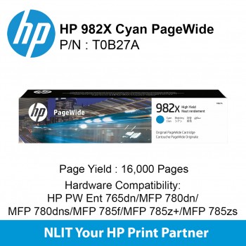 HP Original Toner : HP 982X Cyan : Std : 16,000pgs : T0B27A T0B27A