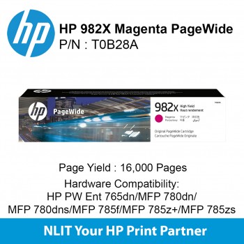 HP Original Toner : HP 982X Magenta : Std : 16,000pgs : T0B28A T0B28A