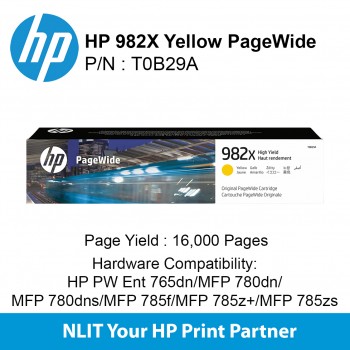 HP Original Toner : HP 982X Yellow : Std : 16,000pgs : T0B29A T0B29A