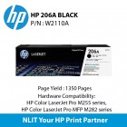 HP Original Toner : HP 206A Black laserJet Toner : 1350pgs : W2110A : 2 Yrs Warranty