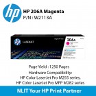 HP Original Toner : HP 206A Magenta : Std : 1,250pgs : W2113A :  2 Years Direct HP Warranty