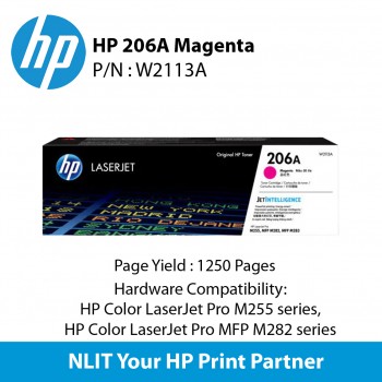 HP 206A Magenta laserJet Toner : 1250pgs : W2113A