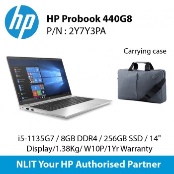 HP ProBook 440 G8 2Y7Y3PA   (i5-1135G7 / 8GB DDR4 / 256GB SSD / 14" Display/ 1.38Kg/ W10P/1Yr Warranty )