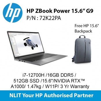 HP ZBook Power 15.6 Inch G9 72K22PA ( i7-12700H /16GB DDR5 / 512SSD / 15.6" Display/4GB Display/1.9kg/ W11P/3Yr Warranty )