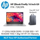 HP ZBook Firefly 16 Inch G9 72K23PA ( i7-1255U/16GB DDR5 / 512SSD / 16" Display/1.8kg/ W10P/3Yr Warranty )