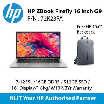 HP ZBook Firefly 16 Inch G9 72K23PA ( i7-1255U/16GB DDR5 / 512SSD / 16" Display/1.8kg/ W10P/3Yr Warranty )