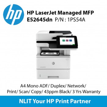 HP LaserJet Managed MFP E52645dn Printer (1PS54A) A4 Mono ADF, Duplex, Network, Print , Scan, Copy, 43ppm Black, 3 Yrs Warranty