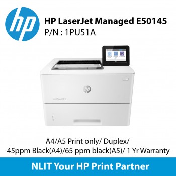 HP Color LaserJet Managed E50145dn (1PU51A) Print Only, Up to 43ppm, Duplex, Network, 3 Years NBD Onsite Warranty