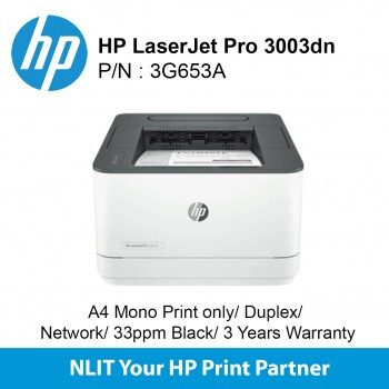 HP LaserJet Pro 3003dn (3G653A) A4 Mono Print only,  Duplex, Network, 33ppm Black, 3 Yrs Warranty