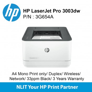 HP LaserJet Pro 3003dw (3G654A) A4 Mono Print only,  Duplex, Network, Wireless, 33ppm Black, 3 Yrs Warranty