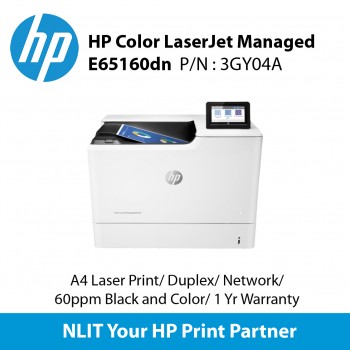 HP Color LaserJet Managed E65160dn (3GY04A) Print Only, Up to 56ppm, Duplex, Network, 3 Years NBD Onsite + DMR Warranty