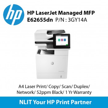 HP LaserJet Managed MFP E62655dn (3GY14A) Print, Scan, Copy, Up to 52 pm Black, Duplex, 1Yr Warranty
