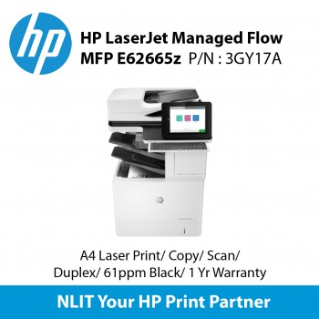HP LaserJet Managed MFP E62665z (3GY17A),Print , Scan, Copy, Up to 61ppm, Duplex, 1 Yr NBD Onsite Warranty
