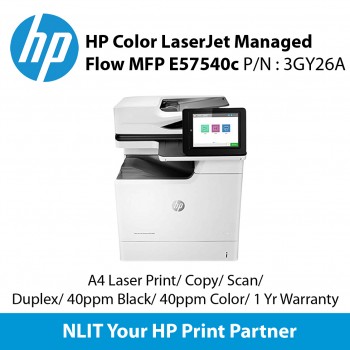HP Color LaserJet Managed Flor MFP E57540c (3GY26A) Print, Scan, Copy, Up to 38pm Black/Color, Duplex, 1Yr Warranty