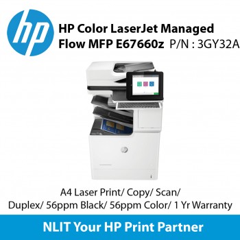 HP Color LaserJet Managed Flow MFP E67660z (3GY32A) Print, Scan, Copy, Up to 56 ppm Black/Color, Duplex, 1Yr Warranty